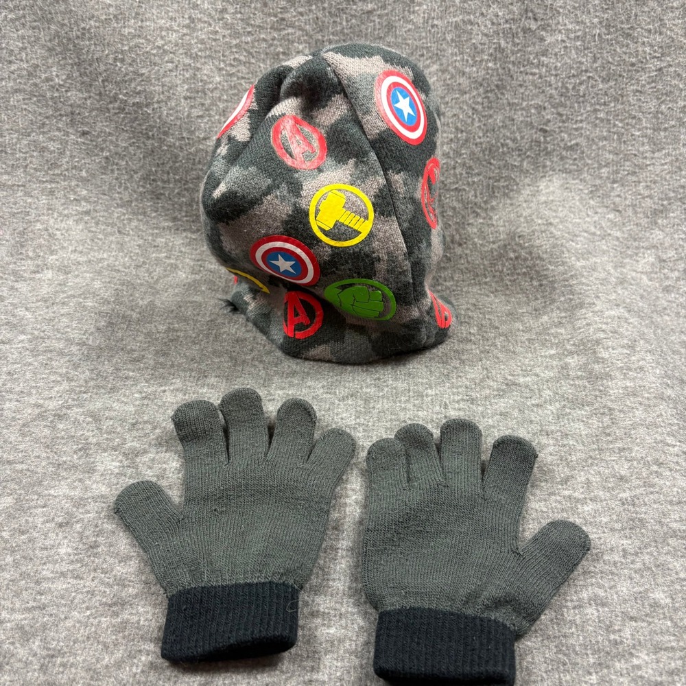 Marvel Avengers OSFM Beanie Hat Gloves Set Camo Superhero Cold Weather Comics - Picture 3 of 7